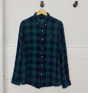 Men’s Vineyard Vines Classic Whale Shirt Double Cloth Shirt Green Plaid M